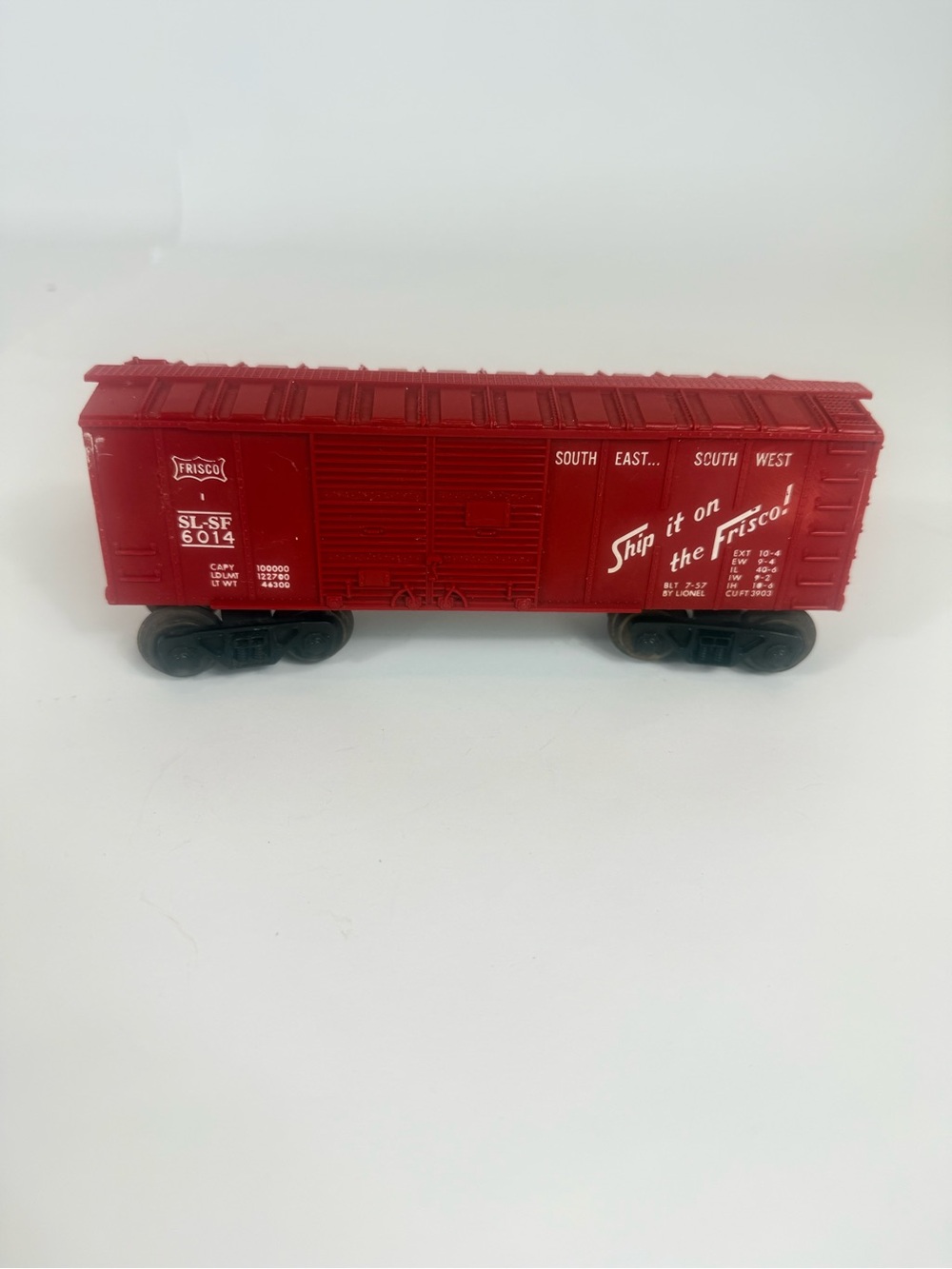 Vintage Post War Lionel 0 Gauge SL-SF 6014 Ship It On The Frisco Red Box Car